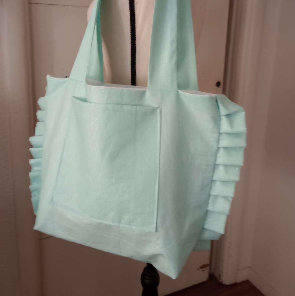 Mint Green Ruffle Tote Bag